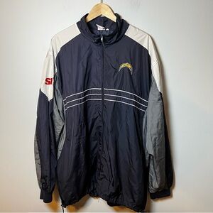 San Diego Chargers NFL Full Zip Windbreaker Jacket Men’s 2XL Navy Gray **STAIN**